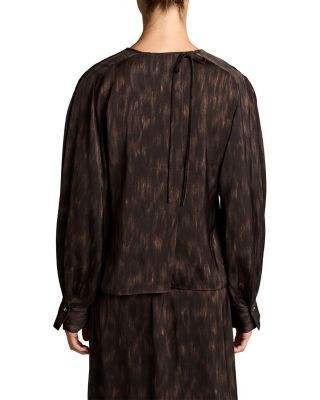 Vince Printed Raglan Sleeve Tie Neck Top