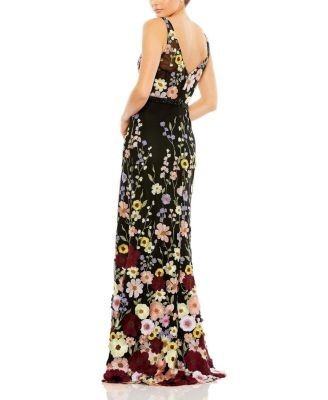 Mac Duggal Embroidered Tulle Sleeveless V Neck A Line Gown