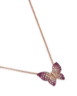 Bloomingdale's Fine Collection Pink & White Sapphire Ombre Butterfly Pendant Necklace in 14K Rose Gold, 19