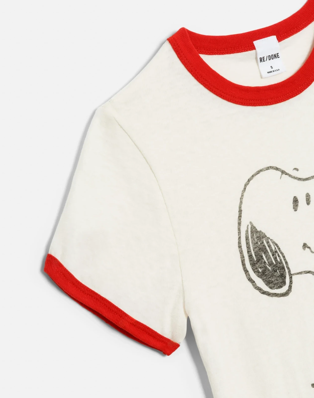 60s Slim Ringer "Snoopy" Tee - Vintage White With Crimson