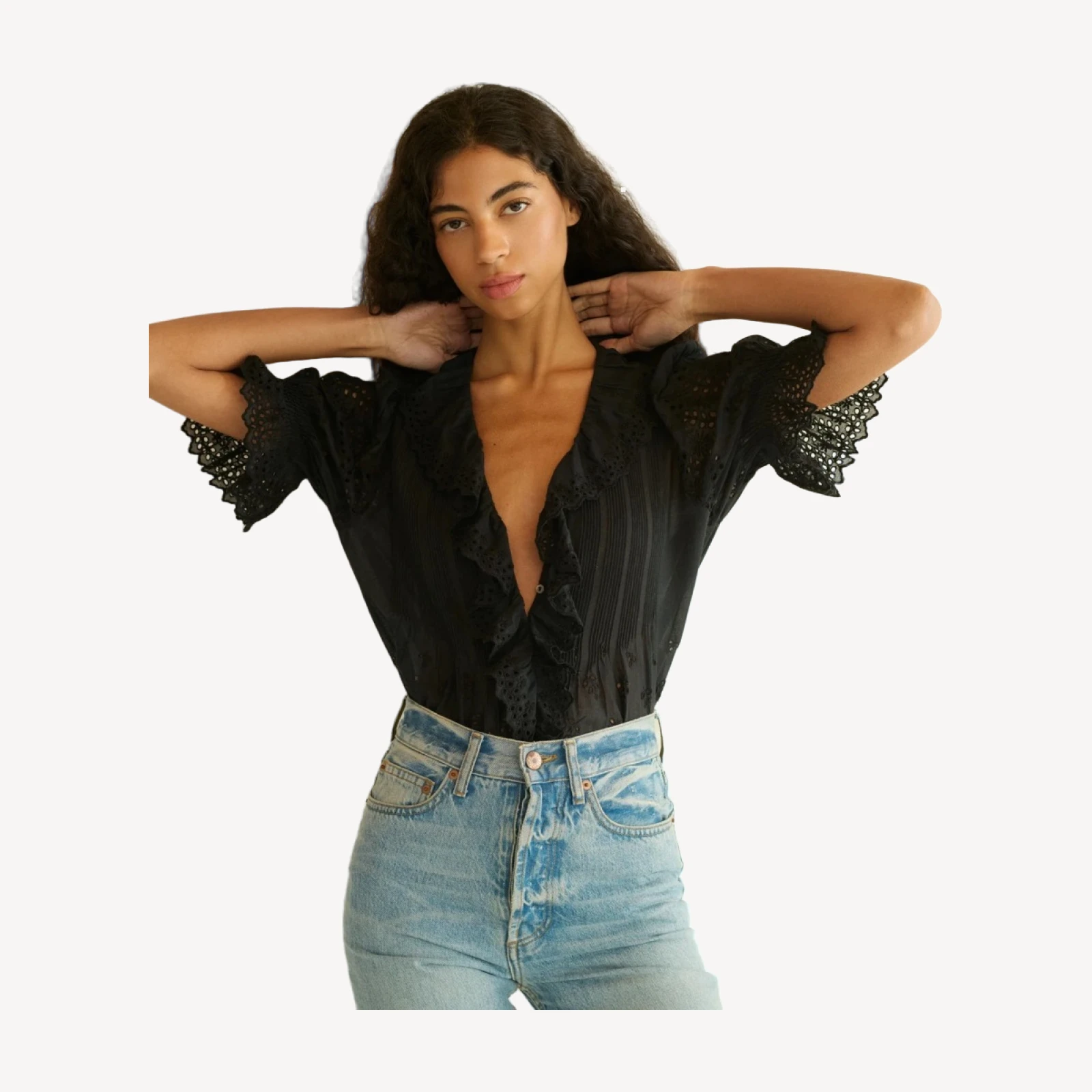 HENRI TOP -- BLACK EYELET