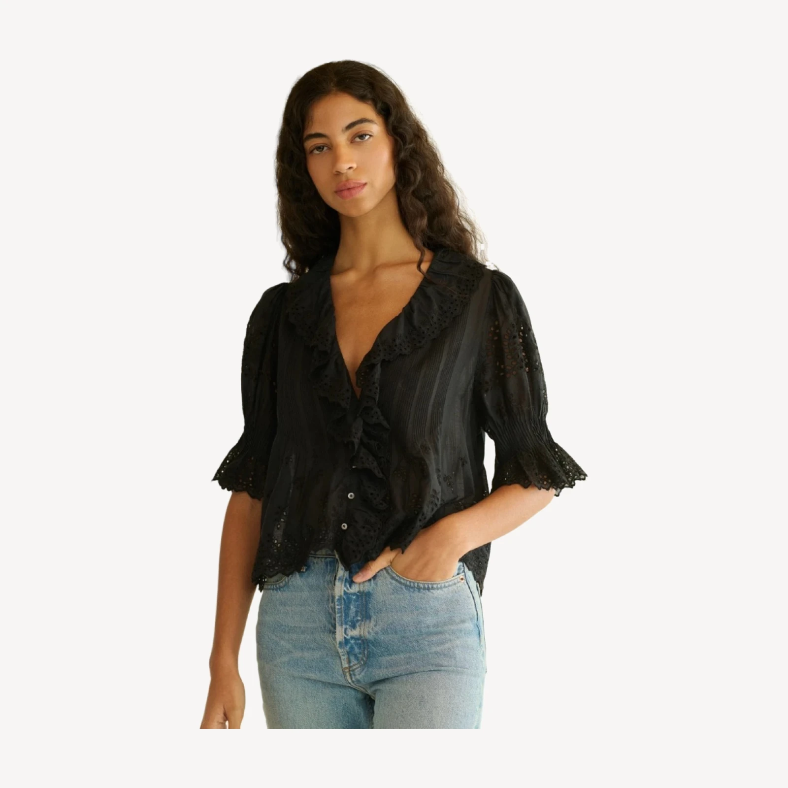 HENRI TOP -- BLACK EYELET