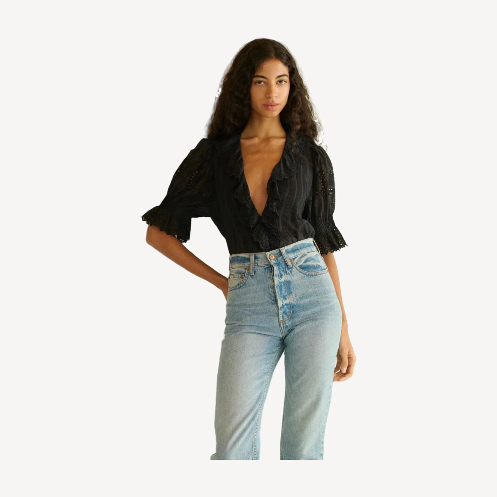 HENRI TOP -- BLACK EYELET