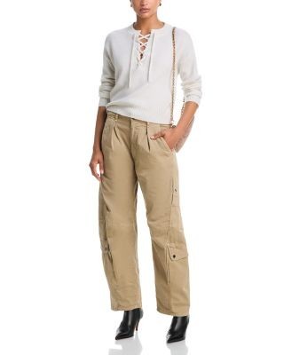 Aqua Cashmere Drop Shoulder Lace Up Sweater - Exclusive