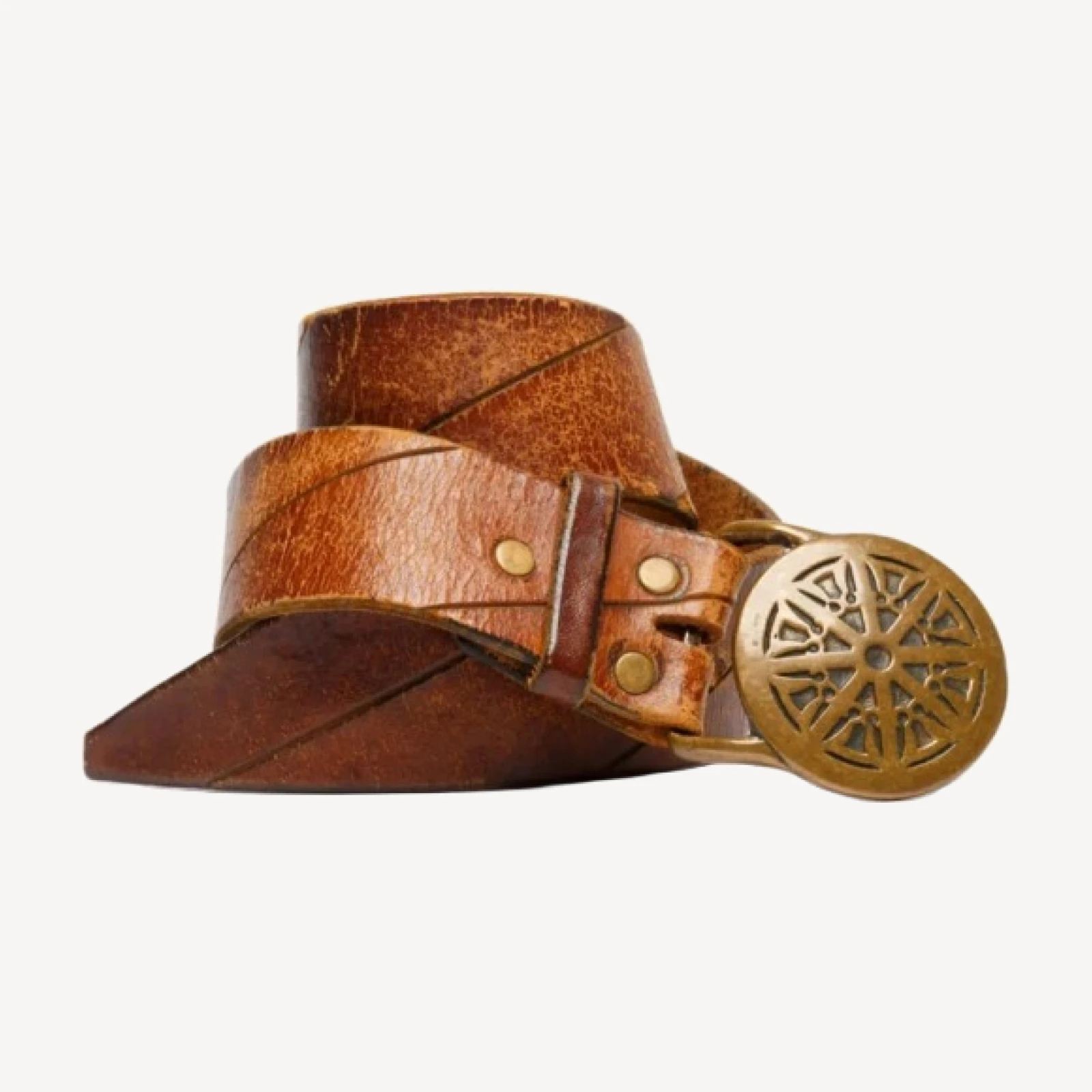 RE/DONE Vintage | 70s Embossed Belt With Wheel Of Law Buckle -#21 | Vintage Belts