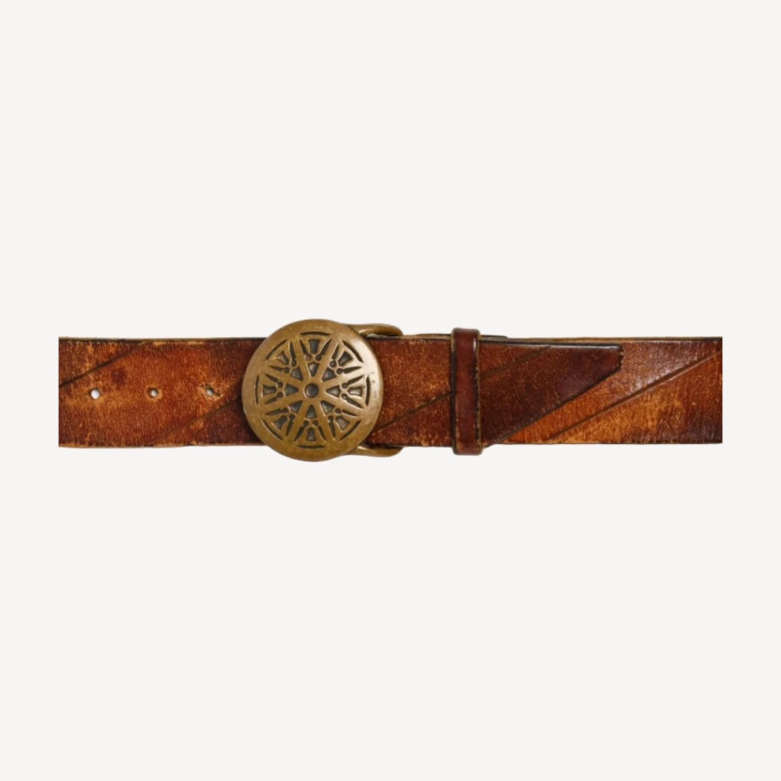 RE/DONE Vintage | 70s Embossed Belt With Wheel Of Law Buckle -#21 | Vintage Belts
