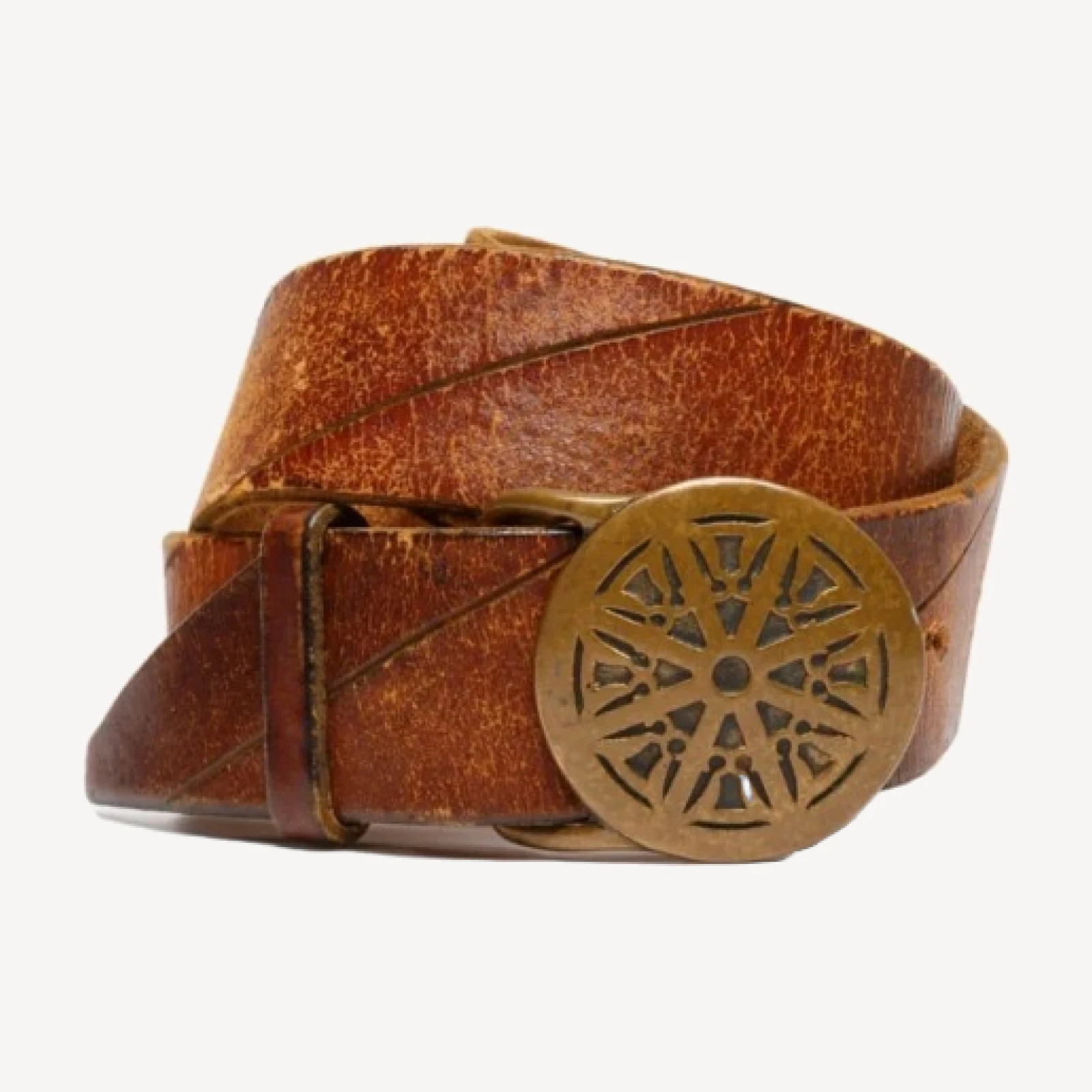 RE/DONE Vintage | 70s Embossed Belt With Wheel Of Law Buckle -#21 | Vintage Belts