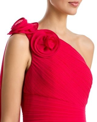 Teri Jon by Rickie Freeman Pleat Chiffon Flower Trim Gown