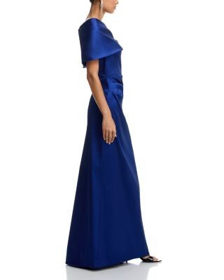 Teri Jon by Rickie Freeman Stretch Mikado Asymmetric Off Shoulder Cuff Gown