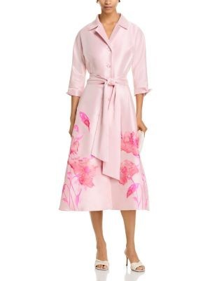 Teri Jon by Rickie Freeman Mikado Floral Print Shirt Dress