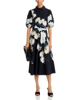 Teri Jon by Rickie Freeman Cotton Puff Sleeve Shirt Dress