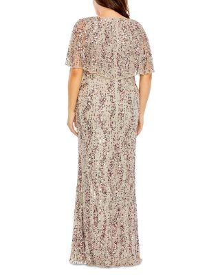 Mac Duggal Plus Cape Detail High Neck Column Gown
