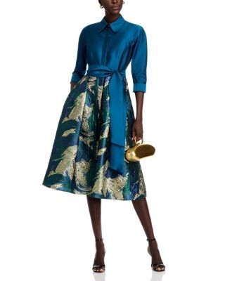 Teri Jon by Rickie Freeman Taffeta Jacquard Shirt Dress