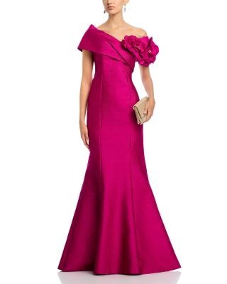 Teri Jon by Rickie Freeman Pebble Jacquard 3D Flower Gown