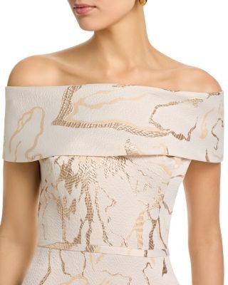 Teri Jon by Rickie Freeman Jacquard Cuff Bodice Gown
