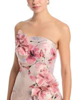 Teri Jon by Rickie Freeman Strapless Gazar 3D Floral Dress