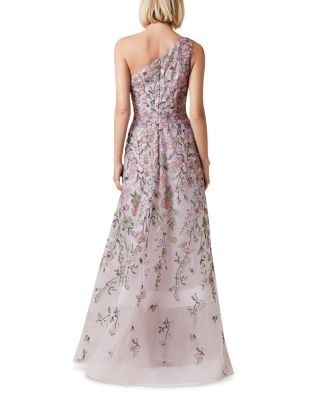 Teri Jon by Rickie Freeman Floral Embroidered One Shoulder Gown