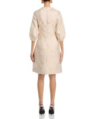 Teri Jon by Rickie Freeman Metallic Jacquard Three Quarter Sleeve Dress