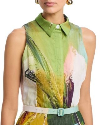 Teri Jon by Rickie Freeman Abstract Print Sleeveless Shirt Dress