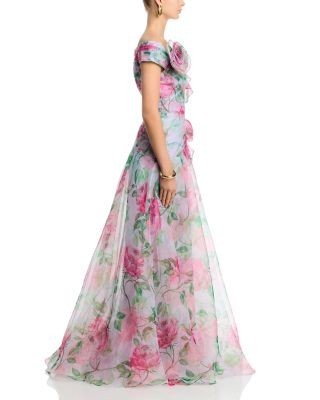 Teri Jon by Rickie Freeman Organza Ruffled Rosette Gown