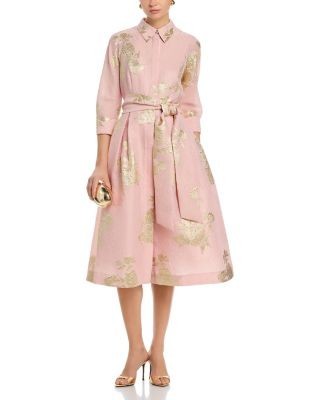Teri Jon by Rickie Freeman Metallic Floral Jacquard Shirt Dress