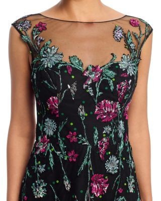 Teri Jon by Rickie Freeman Embroidered Tulle Cap Sleeve Fit And Flare Gown