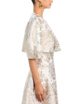 Teri Jon by Rickie Freeman Metallic Jacquard Bolero Jacket