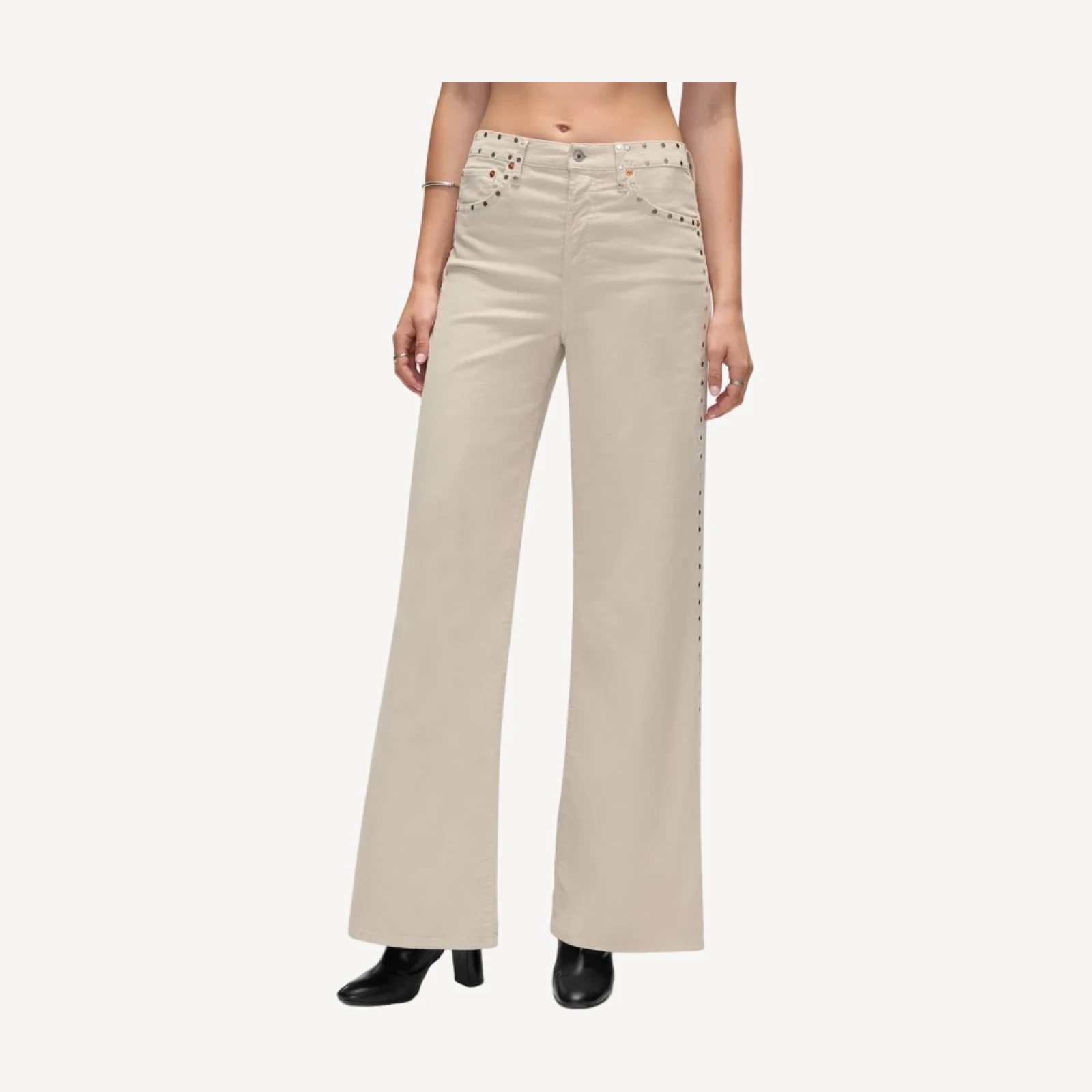 Comfort Stretch Corduroy High Rise Wide Leg - Vintage Pearl Stud