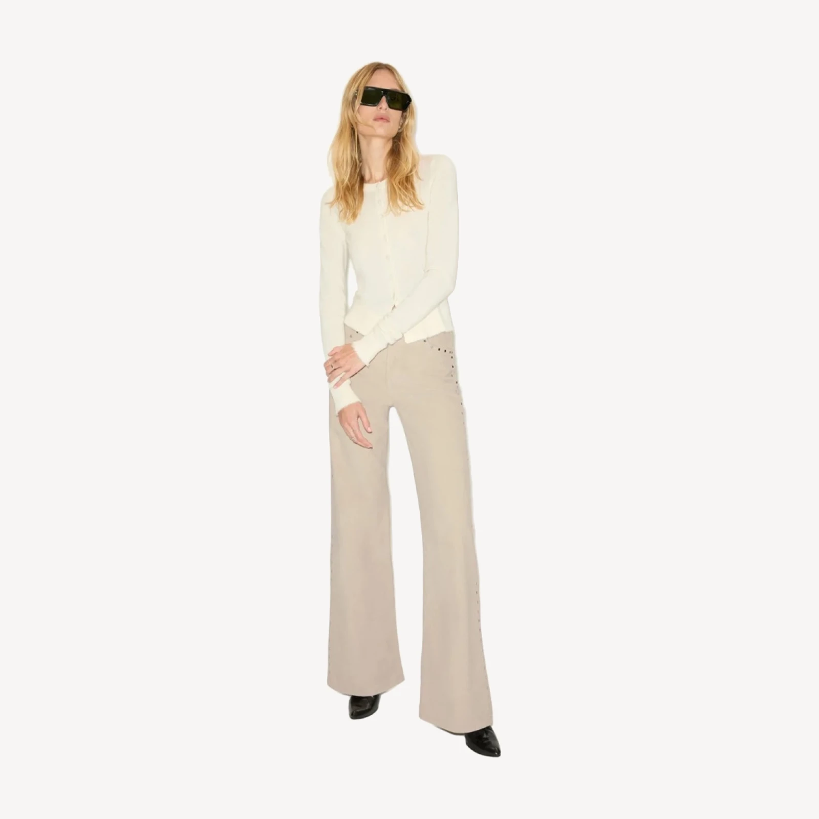 Comfort Stretch Corduroy High Rise Wide Leg - Vintage Pearl Stud