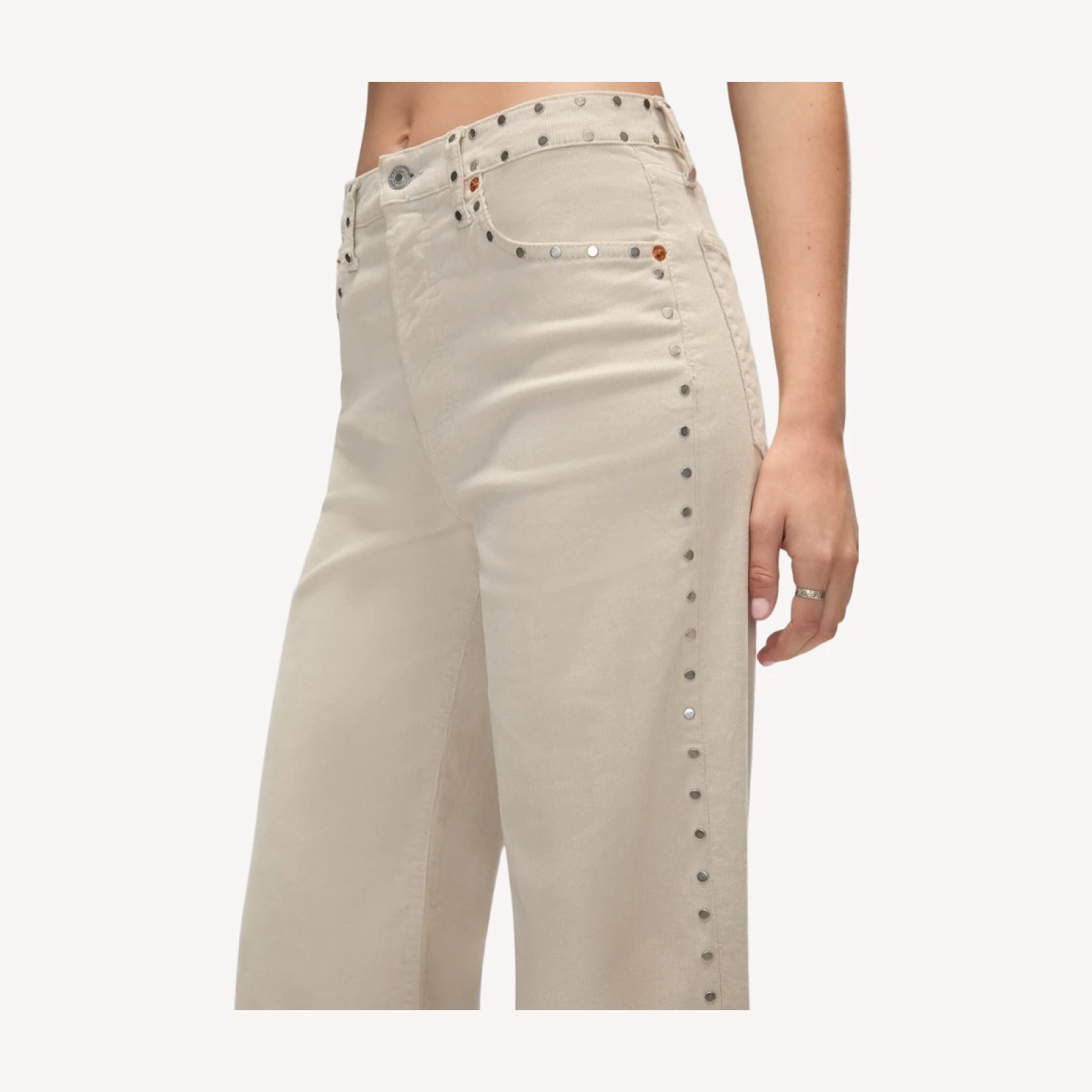Comfort Stretch Corduroy High Rise Wide Leg - Vintage Pearl Stud