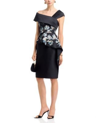 Teri Jon by Rickie Freeman Mikado Floral Peplum Dress