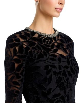 Teri Jon by Rickie Freeman Velvet Burnout Peplum Dress