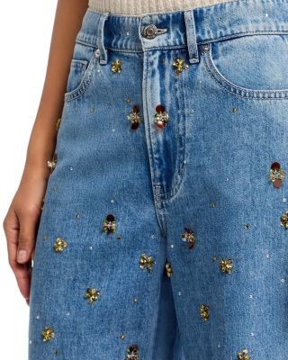 Veronica Beard Kasey Mid Rise Wide Leg Jeans in Silver Dust