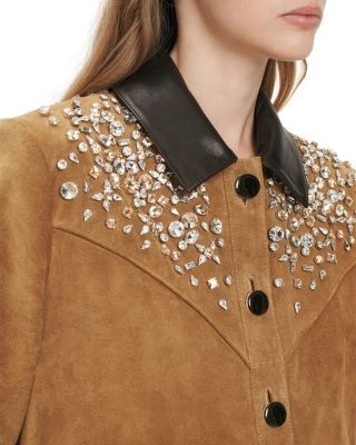 Veronica Beard Shannon Leather Rhinestone Embellished Jacket