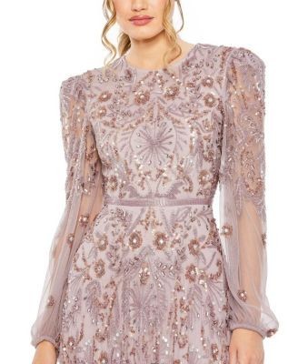 Mac Duggal Puff Sleeve Embellished A Line Gown