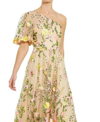 Mac Duggal One Shoulder Lace Embroidered Dress