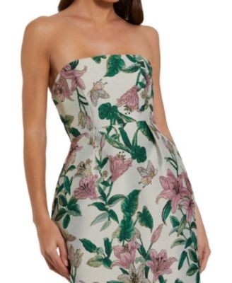 Mac Duggal Floral Brocade Strapless Fitted Midi Dress