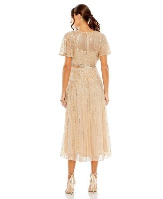 Mac Duggal A Line Embellished Short Sleeve Dress
