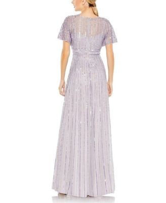 Mac Duggal Sequined Butterfly Sleeve Flowy Gown