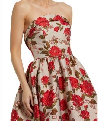 Mac Duggal Strapless Floral Brocade Ruffle Hem Detail Gown