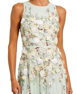Mac Duggal Floral Embellished High Neck Sleeveless Gown