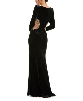Mac Duggal Long Sleeve Sheer Embellished Velvet Gown