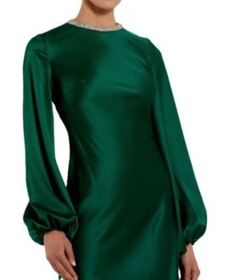 Mac Duggal High Neck Long Sleeve Crystal Detail Dress