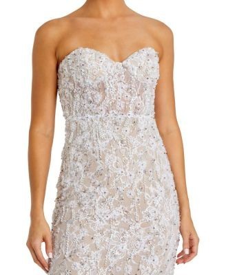 Mac Duggal Embellished Applique Strapless Bustier Gown
