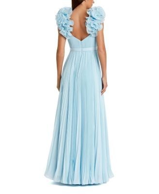 Mac Duggal Pleated Organza Gown with Ruffle Straps