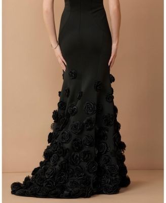 Mac Duggal Crepe Mermaid Gown with 3D Floral Hem