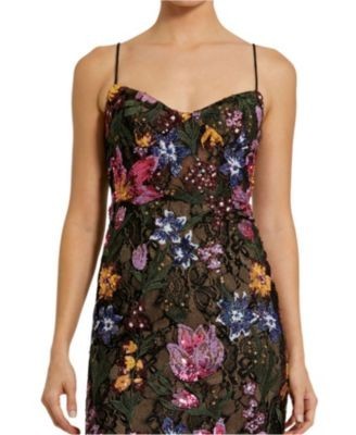 Mac Duggal Spaghetti Strap Floral Embroidered Gown