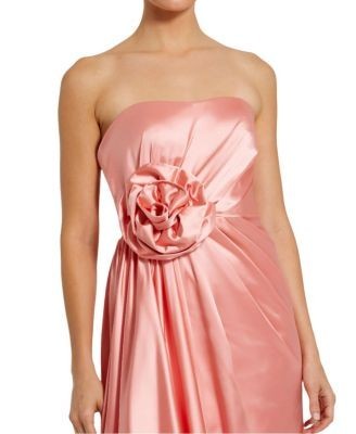 Mac Duggal Strapless Satin Gown with 3D Flower