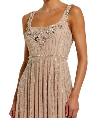 Mac Duggal Sleeveless Scoop Neck Beaded Georgette Midi Dress