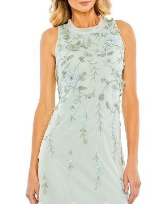 Mac Duggal Embellished Ruffle Tiered High Neck Floral Dress